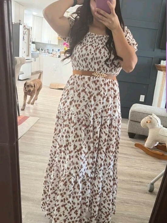 Dresses & Skirts - Women’s Brown Floral Off-Shoulder Maxi Dress